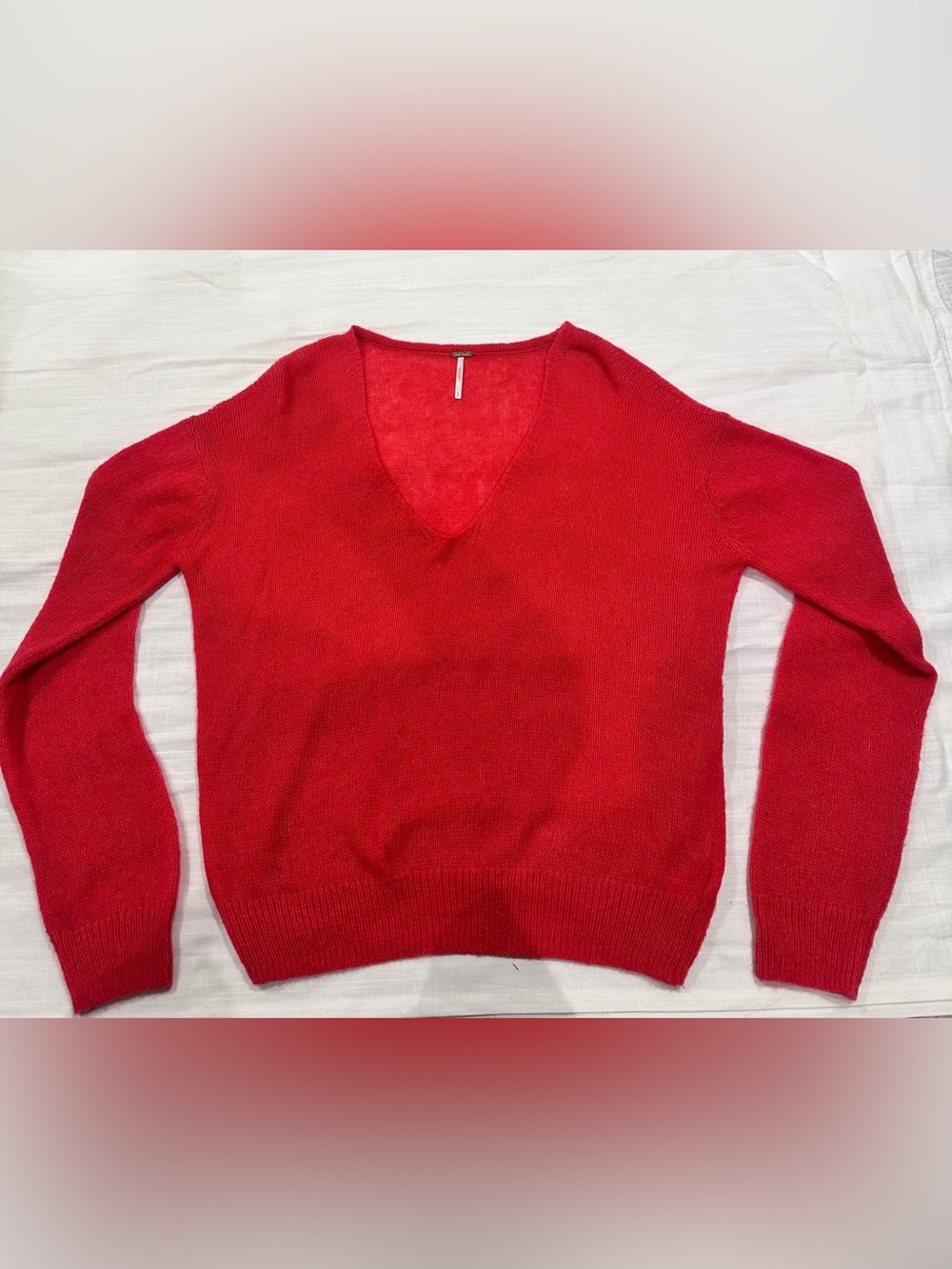 Free People Bright Red V-Neck Knit Sweater